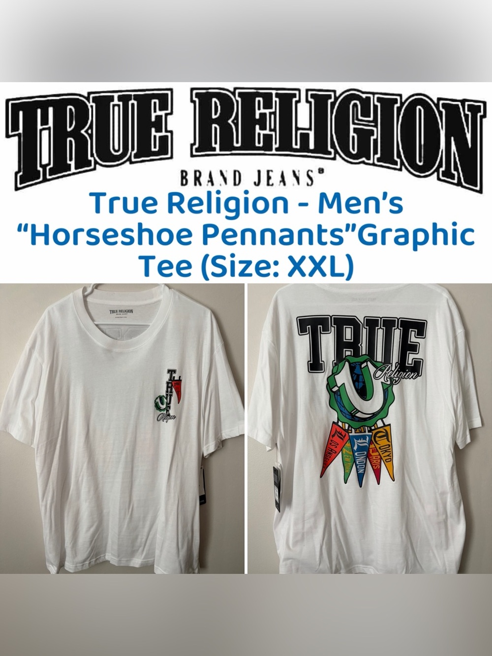 True Religion - Horseshoe Pennants Men’s Graphic Tee (XXL) - NWT
